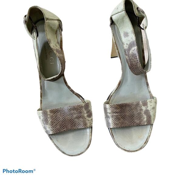 Vintage Gucci Snakeskin Open Toe Sandals Heels Ankle Gray 8B - Picture 2 of 9